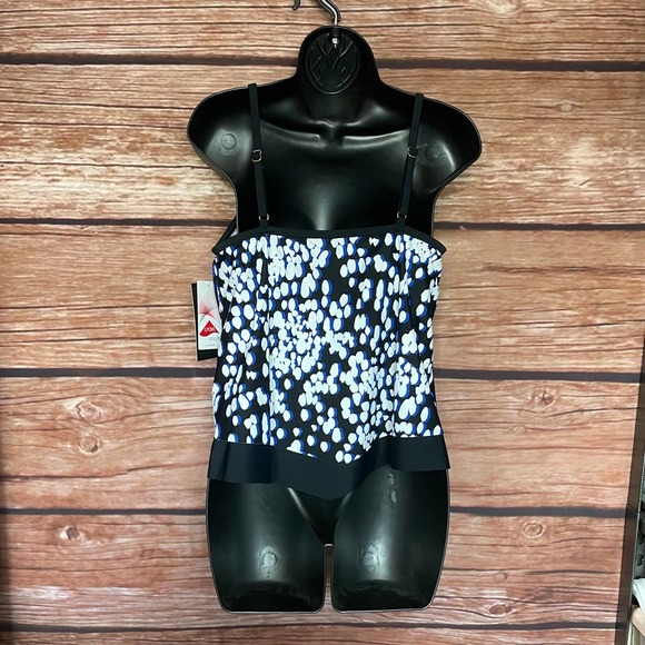 Tankini 8 Maxine of Hollywood Lycra Xtra Life Black Blue White Swim Top Swimsuit - Picture 3 of 11